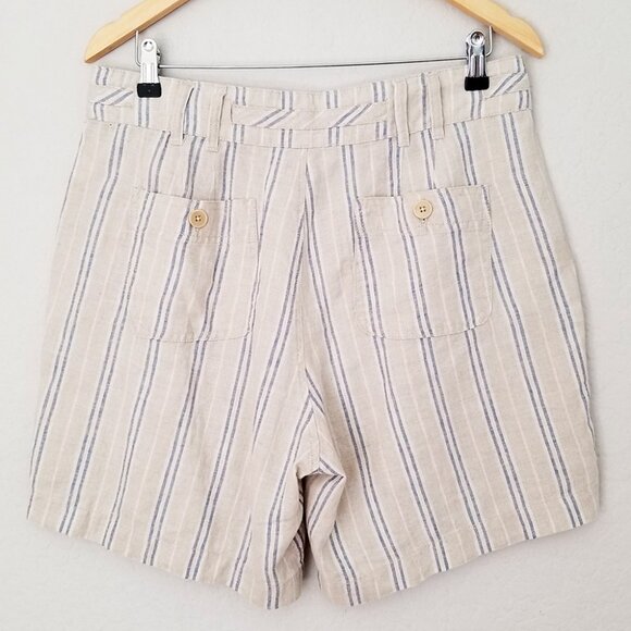 Sundance Wilde Striped 100% Linen Bermuda Shorts Beige Blue Women's 12 Petite - Picture 5 of 16